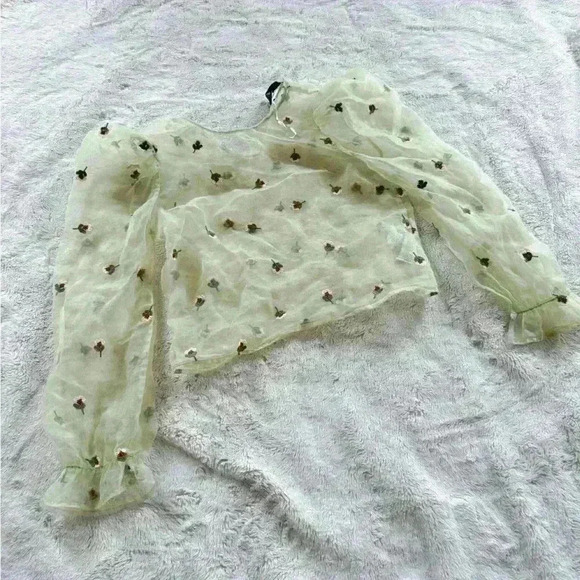 Zara Green Sheer Top size XS - Picture 2 of 5